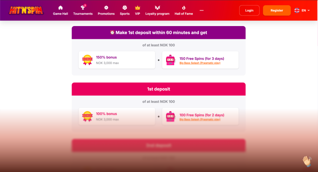 Hitnspin casino velkomstbonus